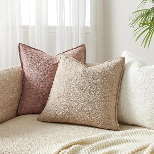 Oatmeal Boucle Throw Pillow Covers 20x20 Inch Set of 2 for Decorative Sofa Couch