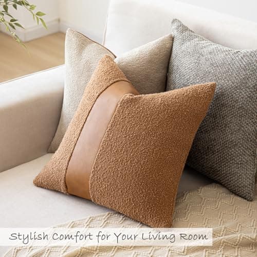 Tobacco Boucle Throw Pillow Covers Set of 2 Fluffy Boho Décor