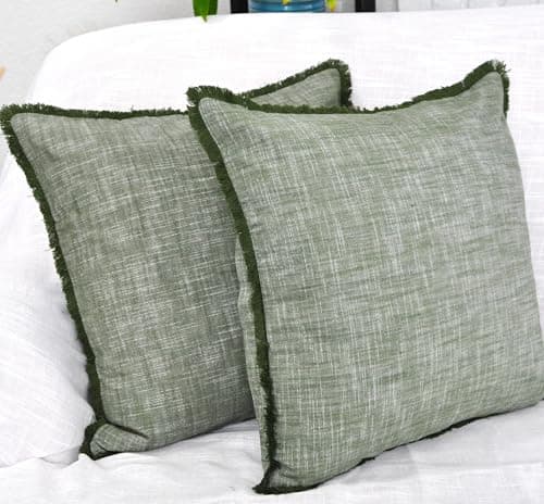 20x20 Boho Farmhouse Textured Cotton Pillow Covers with FringeAccent Pillowcases Set of 2