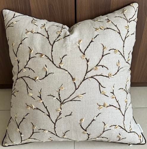 VAGMINE Hand Embroidered Daisy Accent Pillow Cover - 18x18 Inches - 100% Linen Decor - Boho Floral Couch Cushion