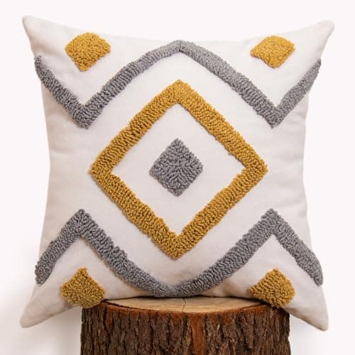 18x18 Boho Jacquard Tufted Pillow Covers, Farmhouse Decor