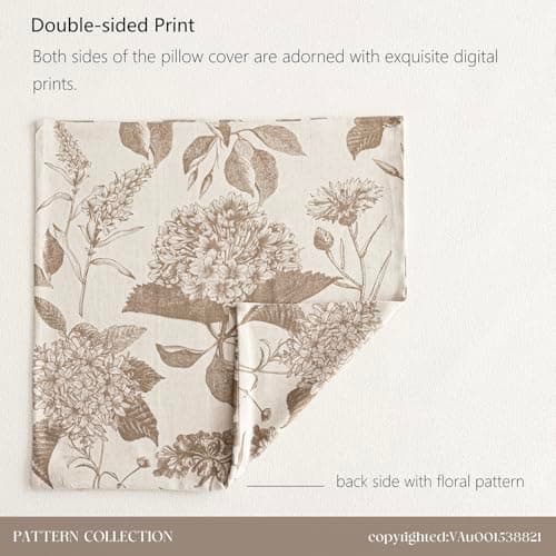 Vintage Floral Linen Throw Pillow Covers Set of 2 for Farmhouse Home Decor, 22x22 Inch