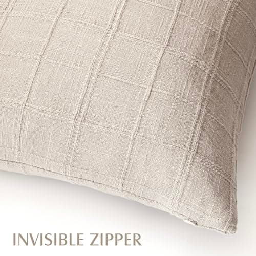 Set of 2 Decorative Linen Pillow Covers for Farmhouse and Boho Home Decor, 18×18 Inch