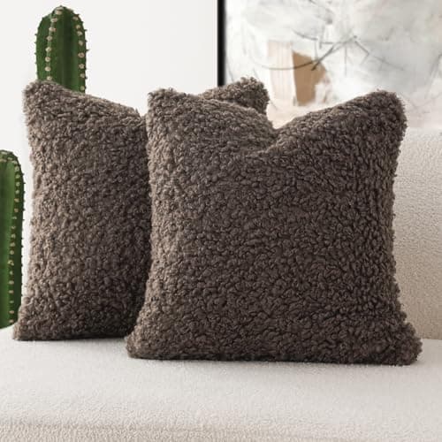Chocolate Faux Fur Pillow Covers for Home Decor (20x20 inches, Pack of 2)