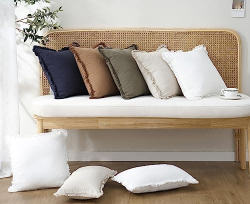 Boho Farmhouse Fringe Throw Pillow Cover, 26×26 Inch, Cream White - Living Room Decor