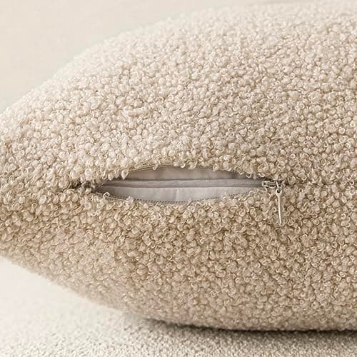 Foindtower Set of 2 Light Beige Faux Fur Throw Pillow Covers, 18 x 18 Inch Plush Cushion Cases for Living Room and Sofa