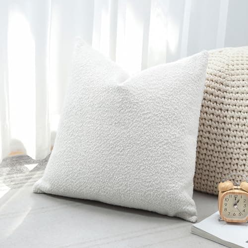 Textured Boucle Throw Pillow Covers Square - Cozy Soft Decorative Couch Cushion Case for Chair Sofa Bedroom Living Room Home Decor