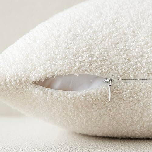 2-Pack Curly Faux Fur Throw Pillow Covers for Home Décor - 18 x 18 Inch Cream White