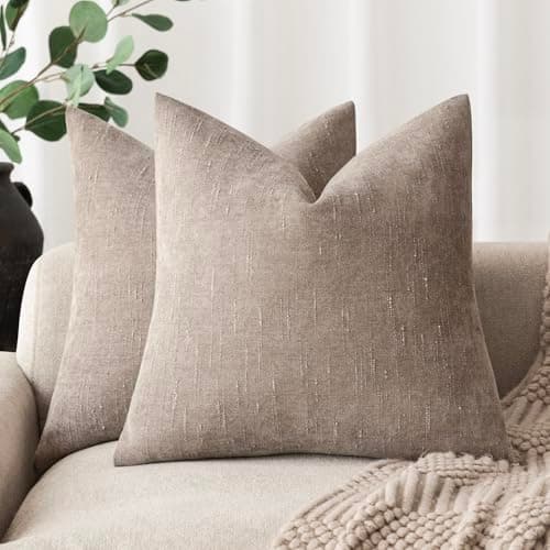 Farmhouse Style Set of 2 Throw Pillow Covers 18x18 Inch, Taupe