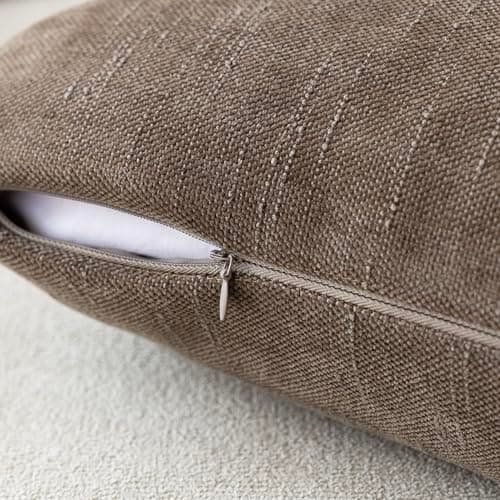 2 Pack Soft Chenille Throw Pillow Covers with Zipper 22x22 Inch, Solid Taupe Color
