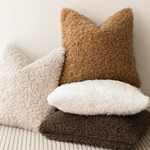 Sheepskin Faux Fur Throw Pillow Covers 18x18 Inch for Bed and Couch