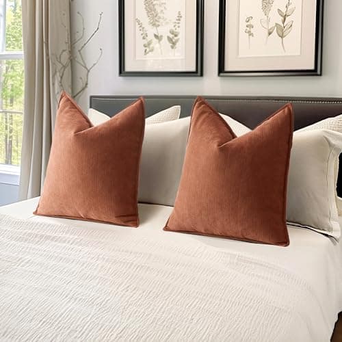 Pack of 2 Burnt Orange Chenille Decorative Pillow Covers 20x20 Inch for Farmhouse Style Home Decor