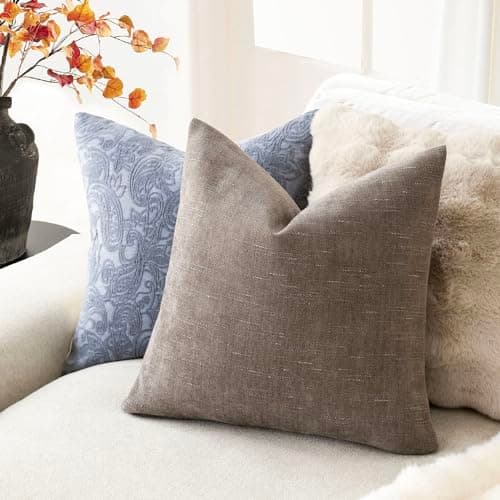 Farmhouse Throw Pillow Covers 18x18 Inch, Taupe (Pack of 2)