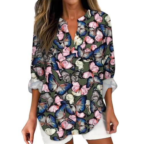 V Neck Long Sleeve Button Down Blouses
