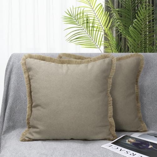 Textured Boucle 18x18 Inch Cushion Cover, Khaki Brown, Cozy Home Decor