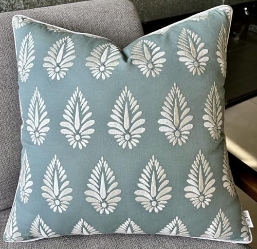 Fern Leaves Embroidered Decorative Square Throw Pillow Cover - Robins Egg