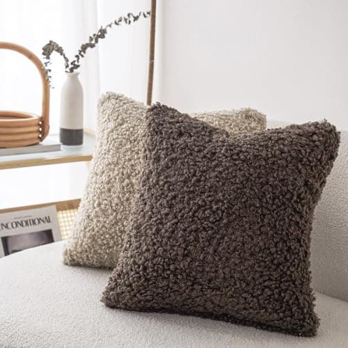 Chocolate Faux Fur Pillow Covers for Home Decor (20x20 inches, Pack of 2)