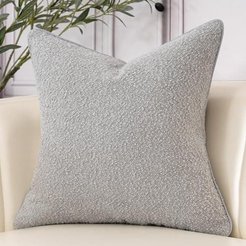 Patchwork Textured Boucle Throw Pillow Cover 18x18 Inch, Cozy Soft Gray Decor for Chair Sofa Bedroom