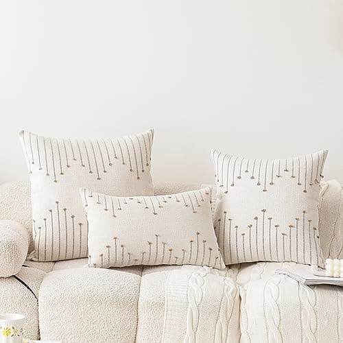 LILEPOY Boho Neutral 18x18 Inch Textured Pillow Covers Set
