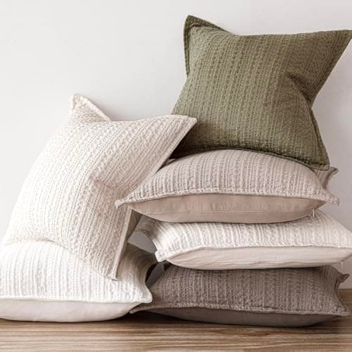 Decorative Textured Throw Pillow Covers for Euro Sham Cushions - Set of 2 (18×18 Inch)