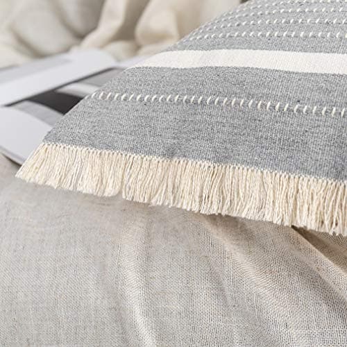 OJIA Modern Woven Throw Pillow Cover with Tassels, Grey (20x20 inches)