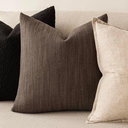 Farmhouse Burlap Linen Throw Pillow Covers, Set of 2 - 18x18 Inch, Chocolate