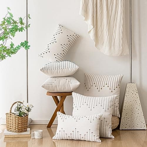 LILEPOY Boho Neutral 18x18 Inch Textured Pillow Covers Set