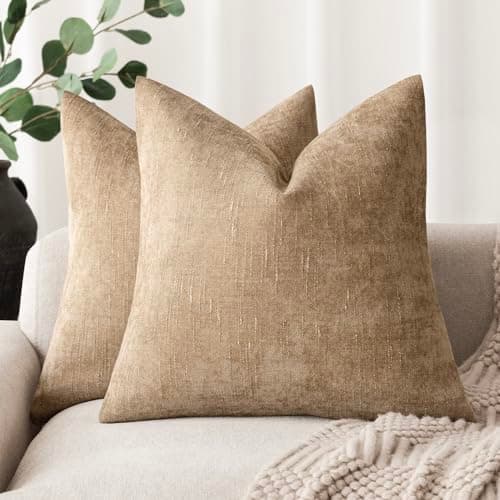 Farmhouse Style Set of 2 Throw Pillow Covers 18x18 Inch, Taupe