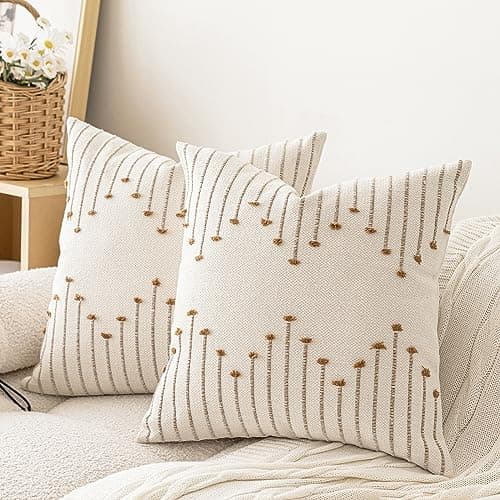 LILEPOY Boho Neutral 18x18 Inch Textured Pillow Covers Set