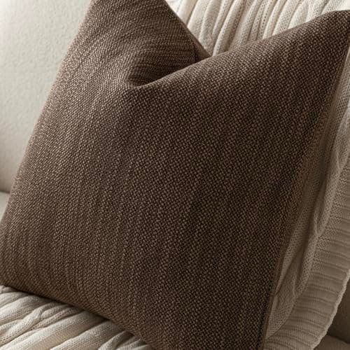 Farmhouse Burlap Linen Throw Pillow Covers, Set of 2 - 18x18 Inch, Chocolate