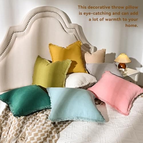 AmHoo 2-Pack Linen Pillow Covers with Tassels for Couch & Bedroom