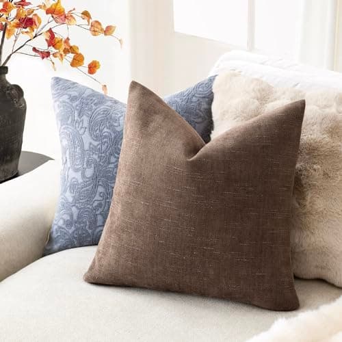 Soft Chenille Throw Pillow Covers for Couch Sofa Bedroom, Set of 2 - 20x20 Inch, Chocolate
