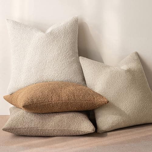 MIULEE 18x18 Inch Textured Boucle Pillow Covers Set of 2 BrownAccentLivingroom Decor