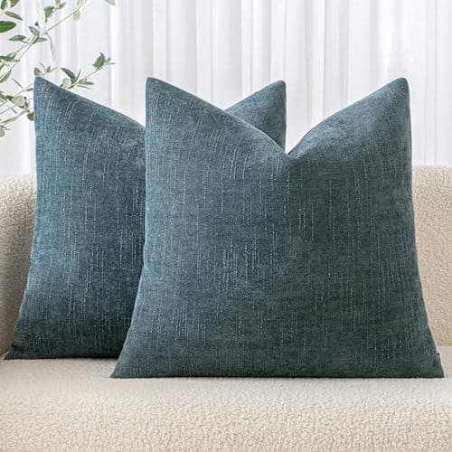 MIULEE Soft Chenille Throw Pillow Covers, Beige, 18x18 Inch