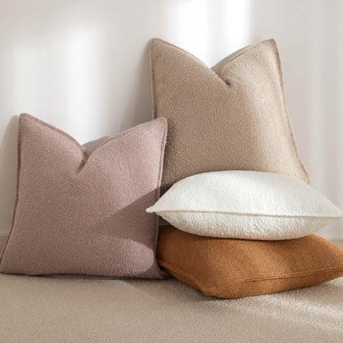 Oatmeal Boucle Throw Pillow Covers 20x20 Inch Set of 2 for Decorative Sofa Couch