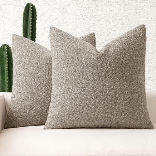 MIULEE 18x18 Inch Textured Boucle Pillow Covers Set of 2 BrownAccentLivingroom Decor