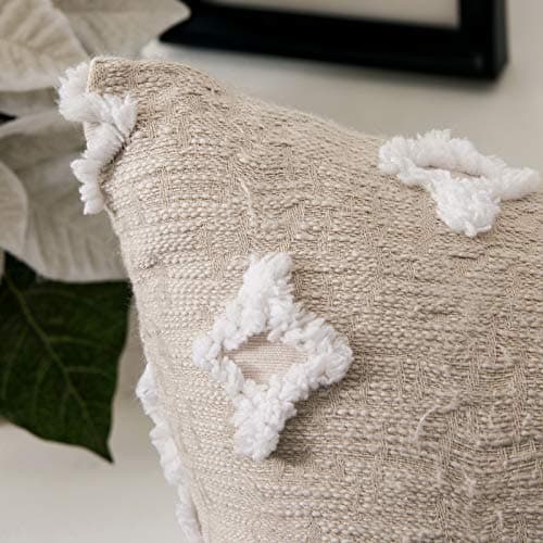 MIULEE Rhombic Jacquard Throw Pillow Covers, 18x18 Inch, Beige for Couch & Bedroom