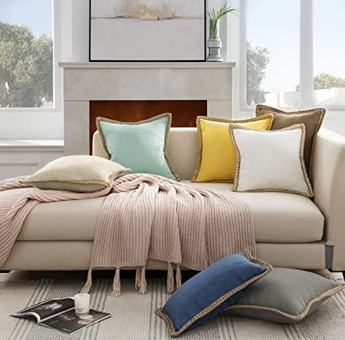 Farmhouse Decorative Throw Pillow Covers, Pack of 2 - Oatmeal Color | 20 x 20 inches, 50 x 50 cm