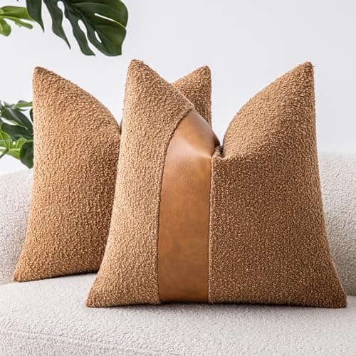 Tobacco Boucle Throw Pillow Covers Set of 2 Fluffy Boho Décor