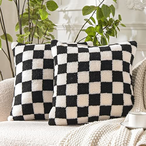Soft Sherpa Checkerboard Decorative Pillow Covers