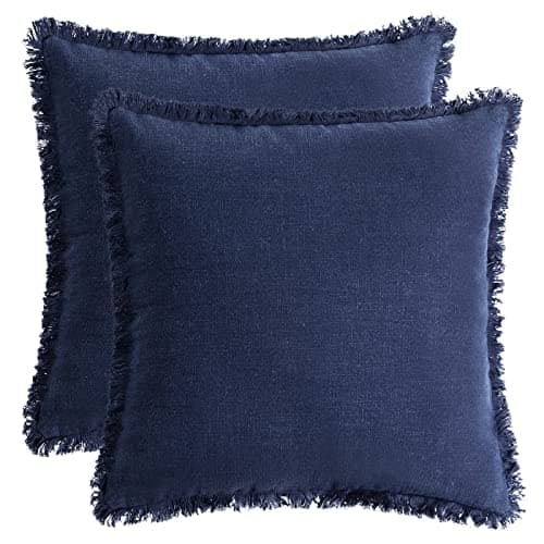 AmHoo 2-Pack Linen Pillow Covers with Tassels for Couch & Bedroom