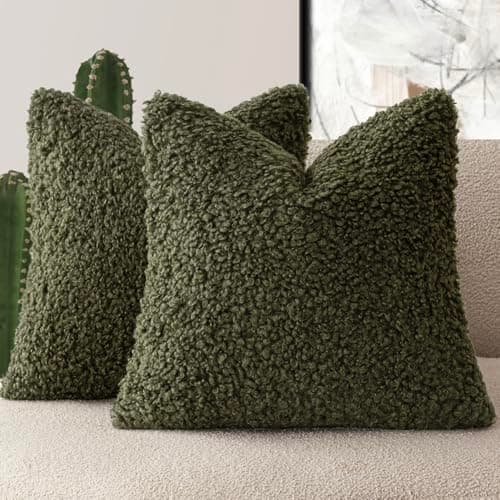 Set of 2 Curly Teddy Wool Pillow Covers for Sofa Bedroom Car - 12x20 Khaki