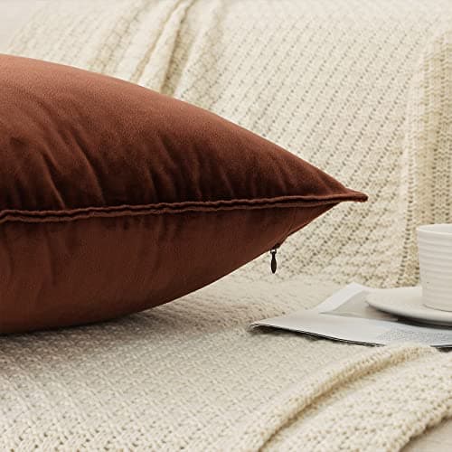 JIAHANNHA Velvet Brown Throw Pillow Covers for Living Room Couch 18x18 Inches