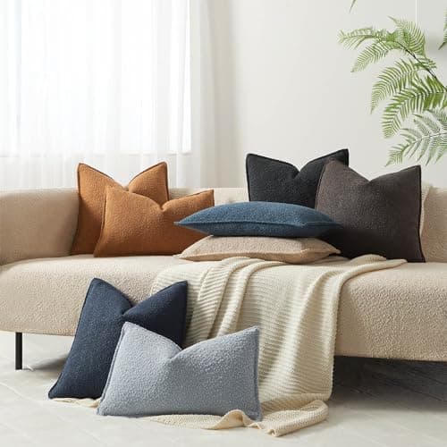 JUSPURBET Camel Boucle Throw Pillow Covers for Living Room