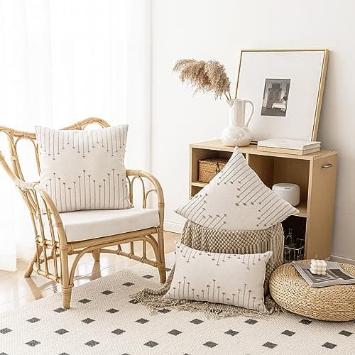 LILEPOY Boho Neutral 18x18 Inch Textured Pillow Covers Set