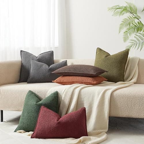 Brown Boucle Throw Pillow Covers 20x20 Set of 2 for Couch Bedroom Sofa