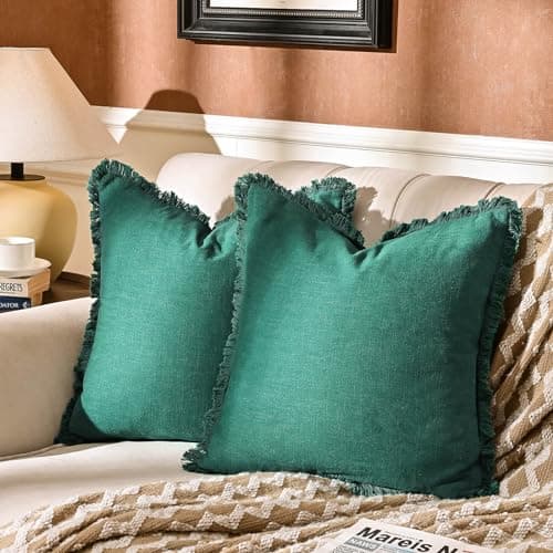 AmHoo 2-Pack Linen Pillow Covers with Tassels for Couch & Bedroom