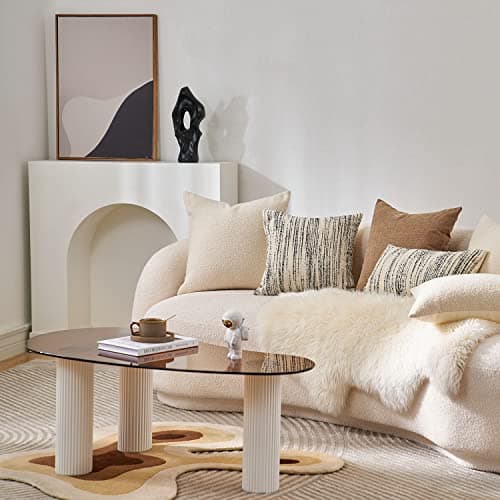 Luxury Boucle Pillow Covers for Living Room Sofa - Cream Yellow