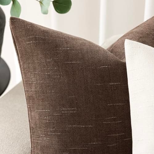 Soft Chenille Throw Pillow Covers for Couch Sofa Bedroom, Set of 2 - 20x20 Inch, Chocolate