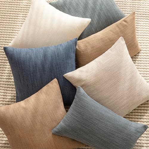 Set of 2 Navy Blue Textured Burlap Throw Pillow Covers for Farmhouse Boho Decor, 18×18 Inch